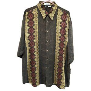 Giorgio Danieli Italy Mens XL Textured Gold and Brown Button Up Shirt